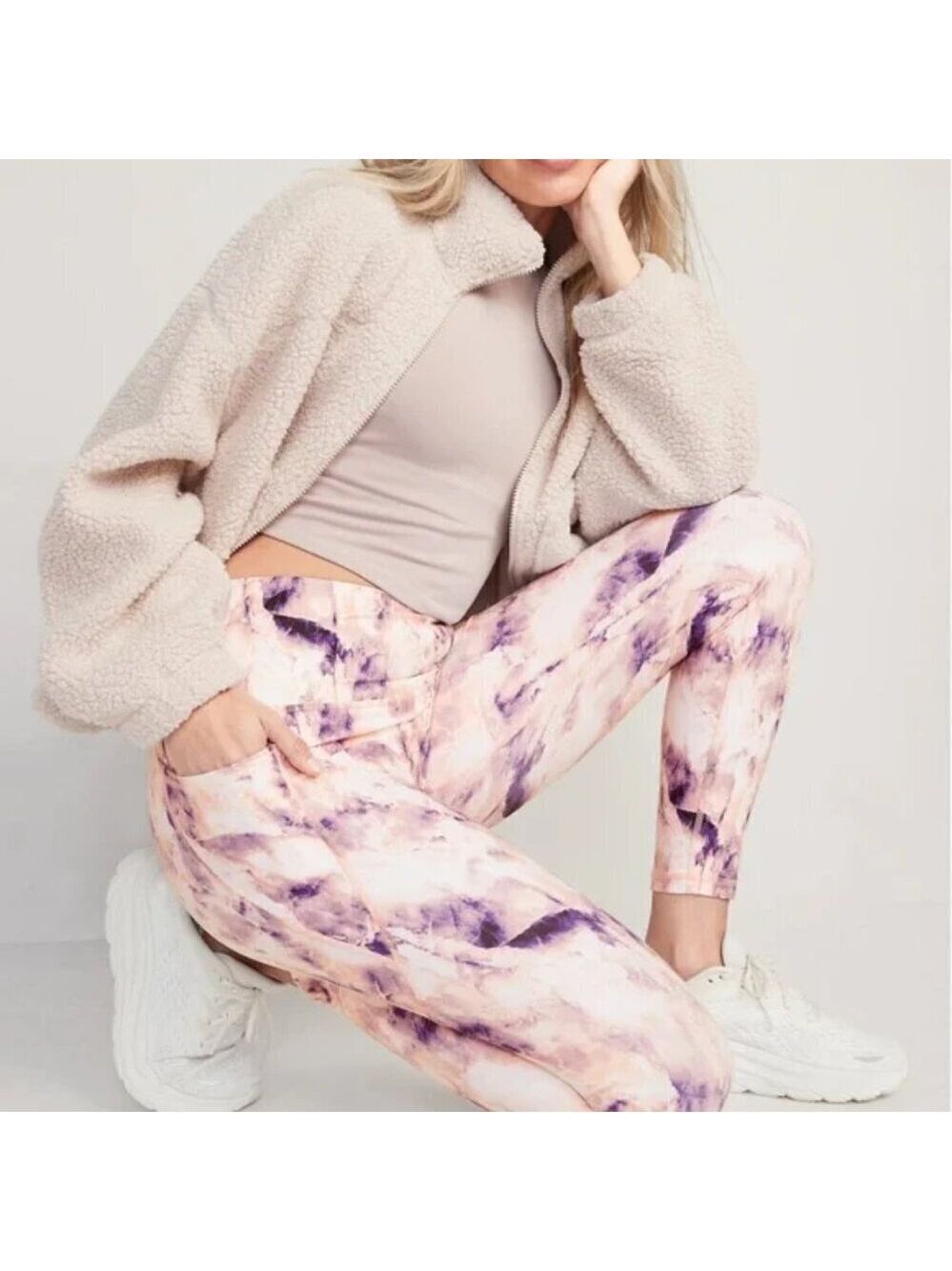 Old Navy High-Rise Powersoft 7/8 Ankle Side Pocket Pink/Purple Quartz Leggings